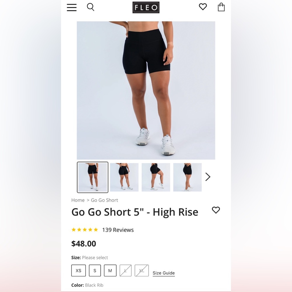Fleo Go Go Short 5” High Rise, Black, Size Medium